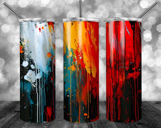 Paint Splatter Pattern, Dark | 20oz Sublimation Tumbler  | 9.3 x 8.2” Straight Skinny Tumbler Wrap | PNG Digital Download | Sublimation