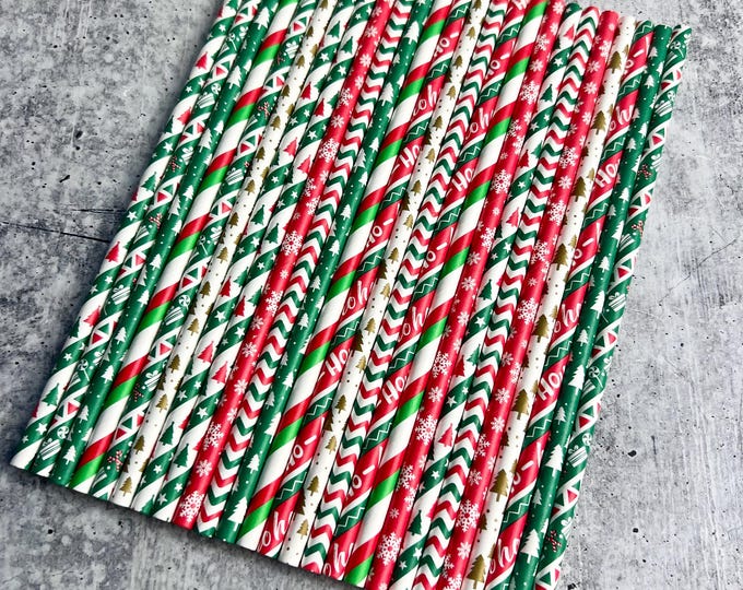 Christmas Paper Straws - Set of 25 - Winter | XMAS | Drinking Straws - U15