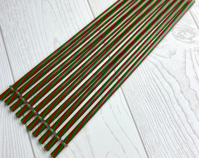 10 Red / Green Plastic Reusable Drinking Straws - 10" - Party - Entertaining - Christmas - Holiday