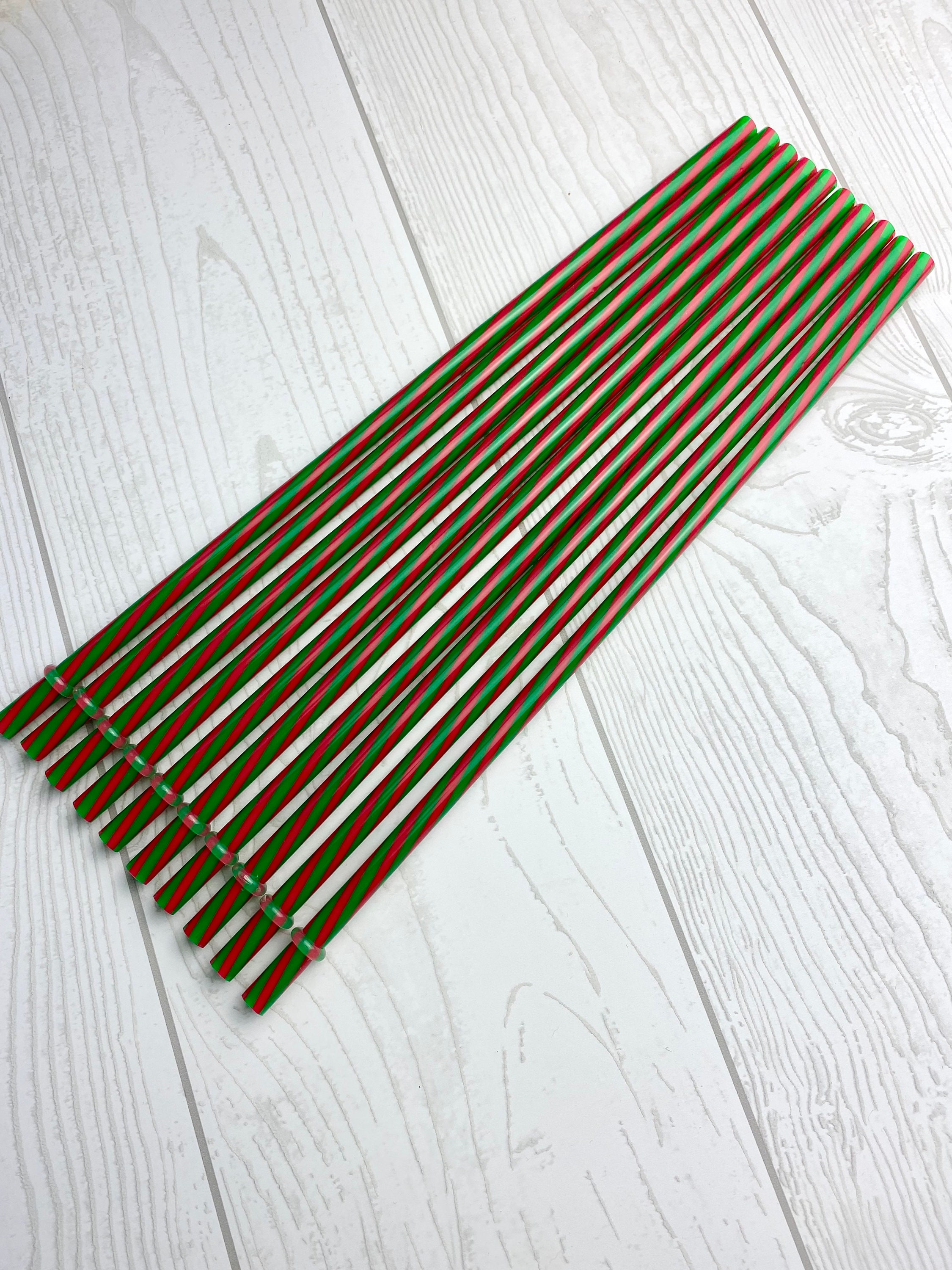 10 Red / Green Plastic Reusable Drinking Straws - 10 - Party -  Entertaining - Christmas - Holiday