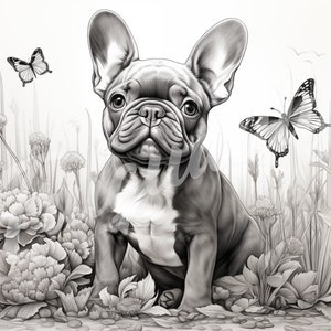 French Bulldog JPG, Puppy Clipart - Printable Clipart, High Quality JPG Download, Frenchie, Butterflies