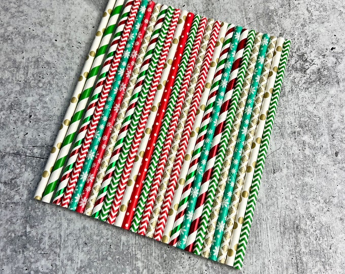 Christmas Paper Straws - Set of 25 - Winter | XMAS | Drinking Straws - S10