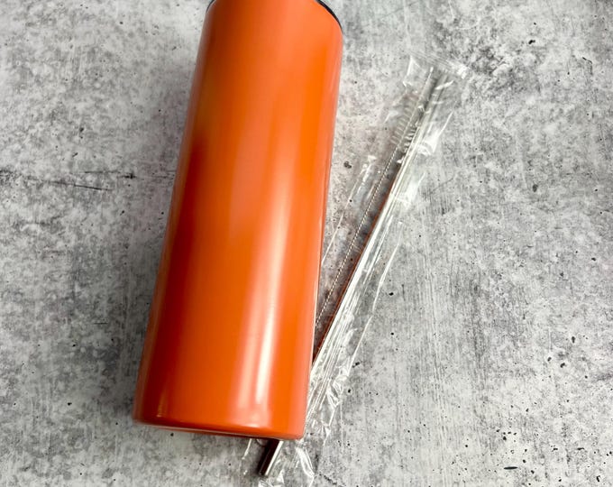 CLEARANCE - 20 Oz Tumbler Blank Skinny Stainless Steel Double Wall With Lid And Straw - 20 oz - Orange - Powder Coated