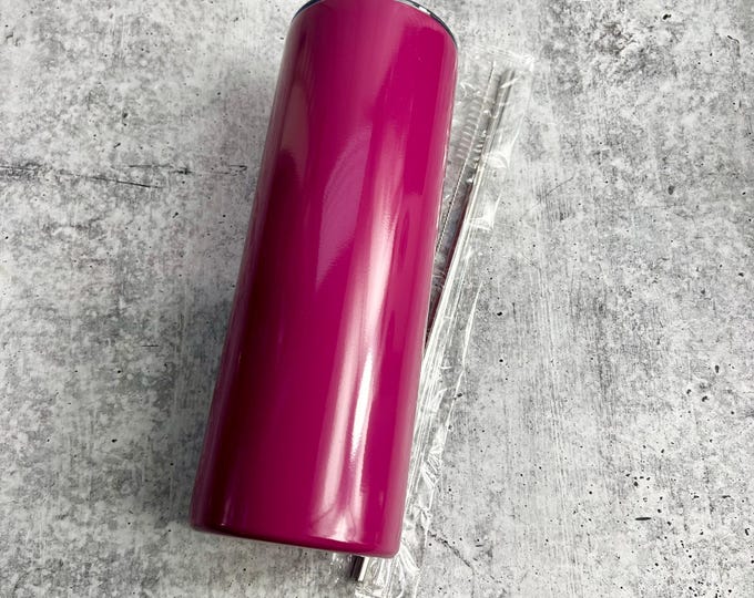 CLEARANCE - 20 Oz Tumbler Blank Skinny Stainless Steel Double Wall With Lid And Straw - 20 oz - - Powder Coated - Custom Powder Coated
