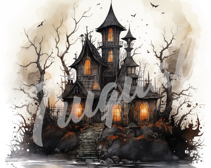 Haunted House JPG, Halloween Clipart - Printable Clipart, High Quality JPG Download