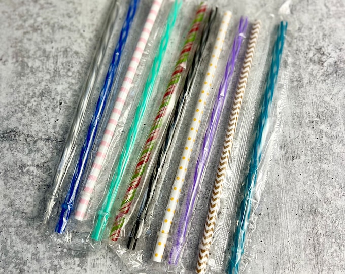 10 Plastic Drinking Straws - Assorted Colors - Party - Entertaining - V6