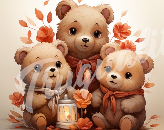 Cute Bears JPG, Bear Clipart - Printable Clipart, High Quality JPG Download, Cute Bears, Fall