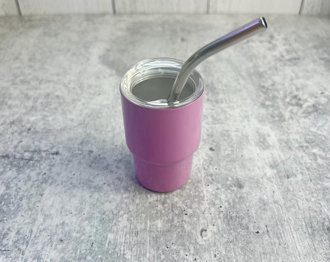 CLEARANCE - 3 Oz Tumbler Blank Skinny Stainless Steel Double Wall With Lid And Straw - 3 oz - Pink Powder Coat