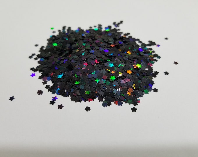 JUNE CLEARANCE - Holographic Black Flowers Custom Glitter Mix - 1/2 oz