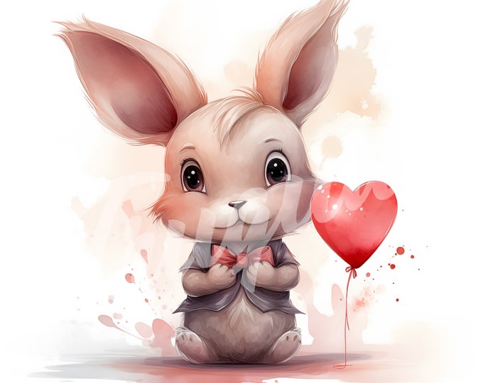 Watercolor Rabbit JPG, Bunny Clipart - Printable Clipart, High Quality JPG Download, Valentines Day, V-Day