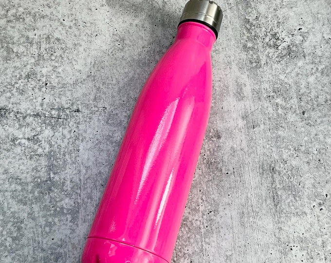 July CLEARANCE - Hot Pink Powder Coated Stainless Steel water bottle, 17 oz - Powder Coated - Custom Powder Coated