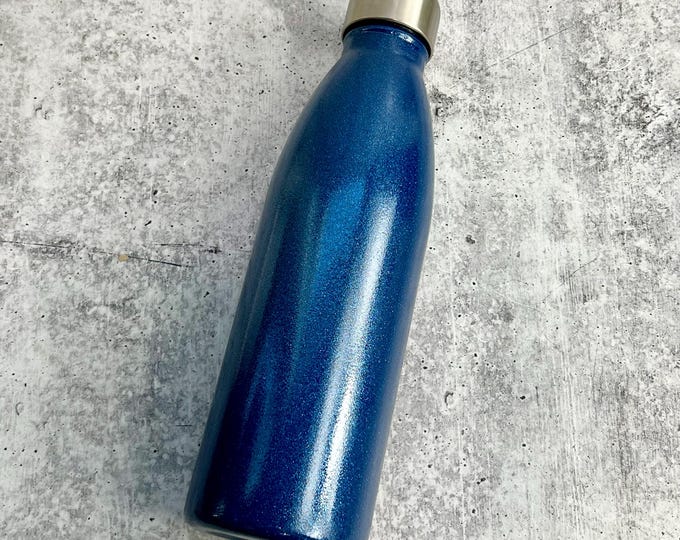 July CLEARANCE - Stainless Steel water bottle, 17.5 oz - Blue Glitter - Powder Coated - Custom Powder Coated