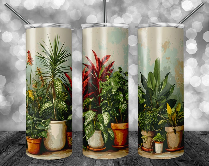 Houseplants Pattern | 20oz Sublimation Tumbler  | 9.3 x 8.2” Straight Skinny Tumbler Wrap | PNG Digital Download | Sublimation -