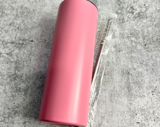 CLEARANCE - 20 Oz Tumbler Blank Skinny Stainless Steel Double Wall With Lid And Straw - 20 oz - Light Pink - Powder Coated