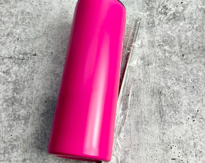CLEARANCE - 20 Oz Tumbler Blank Skinny Stainless Steel Double Wall With Lid And Straw - 20 oz - Pink - Powder Coated - Custom Powder Coated