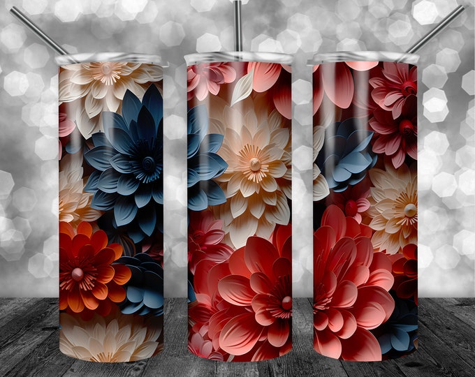 3D Flowers | 20oz Sublimation Tumbler  | 9.3 x 8.2” Straight Skinny Tumbler Wrap | PNG Digital Download | Sublimation - Paper Flower --