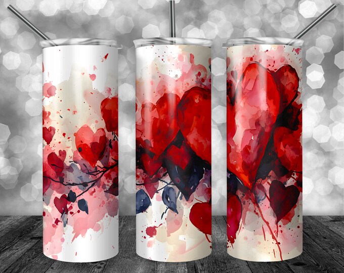 Watercolor Heart Pattern | 20oz Sublimation Tumbler  | 9.3 x 8.2” Straight Skinny Tumbler Wrap | PNG Digital Download | Sublimation