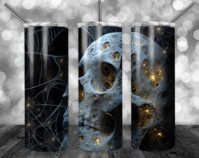 Spooky Skull and Spider Webs | 20oz Sublimation Tumbler  | 9.3 x 8.2” Straight Skinny Tumbler Wrap | PNG Digital Download | Sublimation