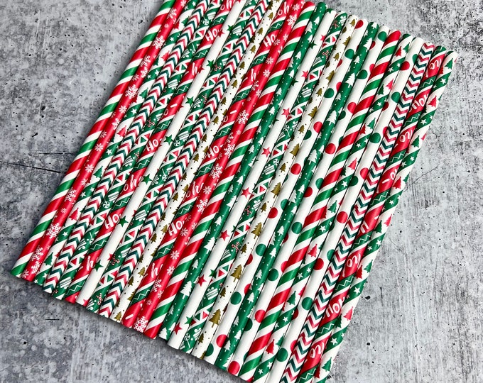 Christmas Paper Straws - Set of 25 - Winter | XMAS | Drinking Straws - J2