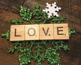 Scrabble Snowflake Christmas Ornament