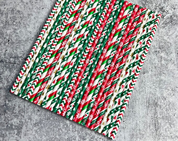Christmas Paper Straws - Set of 25 - Winter | XMAS | Drinking Straws - U4