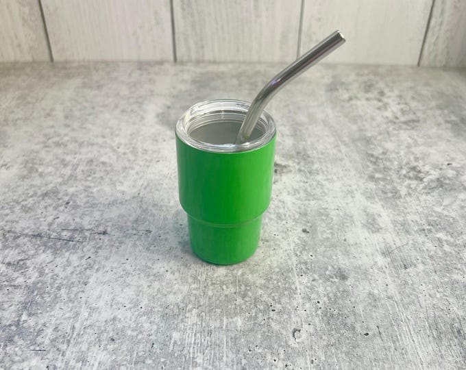 CLEARANCE - 3 Oz Tumbler Blank Skinny Stainless Steel Double Wall With Lid And Straw - 3 oz - Green Powder Coat