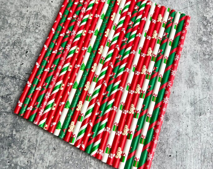 Christmas Paper Straws - Set of 25 - Winter | XMAS | Drinking Straws - V22