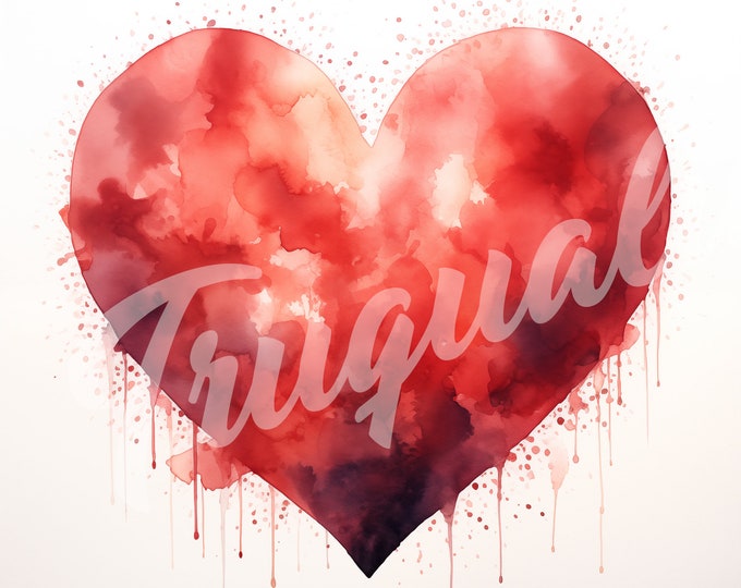 Watercolor Heart JPG, Valentines Day Clipart, V-Day - Printable Watercolor Clipart, High Quality JPG Download