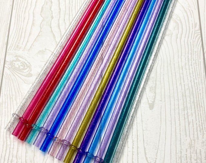 14 Plastic Glitter Drinking Straws - Assorted Colors - Party - Entertaining - X1