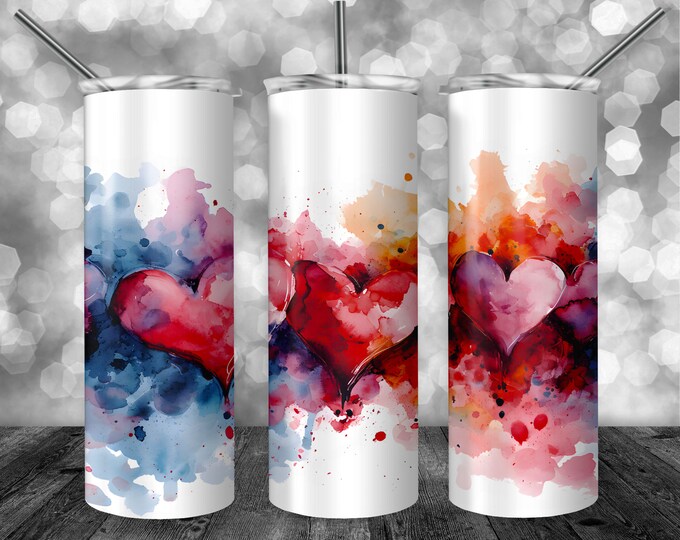 Heart Watercolor Pattern | 20oz Sublimation Tumbler  | 9.3 x 8.2” Straight Skinny Tumbler Wrap | PNG Digital Download | Sublimation