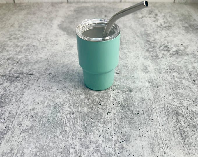 CLEARANCE - 3 Oz Tumbler Blank Skinny Stainless Steel Double Wall With Lid And Straw - 3 oz - Blue Powder Coat