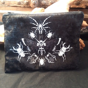 Insect Gothic accessories bag, Entomology Alternative Zip Pouch, goth make up bag, Witchy purse or pencil case