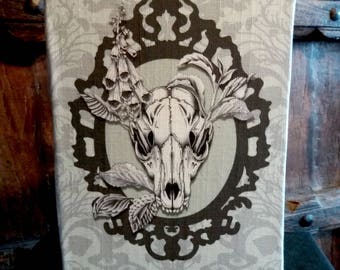 Fox skull A5 Gothic notebook, lined pages fabric covered journal