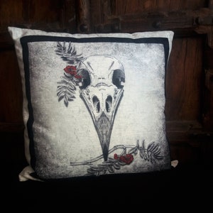 Crow Skull Gothic home decor Cushion original hand drawn artwork
