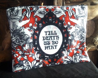 Gothic Wedding Velvet Zip Pouch, Till Death Do Us Part Design