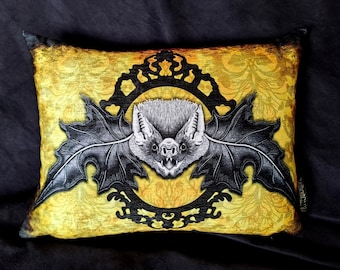 Fledermaus Gothic Deko Samt Kissen, Vampir Fledermaus Kissen, Goldgelb