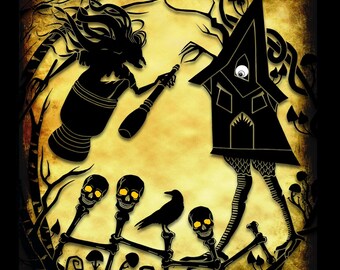 Baba Yaga Samt Kissen, Hexe Volksmärchen, Gothic Home Decor