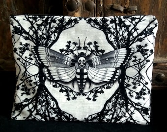 Ghost moth bag, Large Gothic deaths head hawkmoth velvet Purse, death moth make-up/accessories pouch