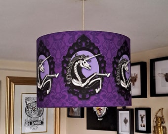 Skelecorn Lampenschirm, Gothic Einhorn Pendelleuchte, Lila Leinenschirm