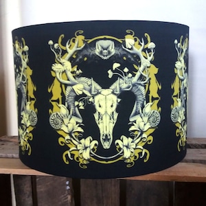 Gothic skull lampshade, Victorian Gothic animal skull 25cm lamp shade, black and gold