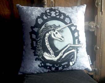 Unicorn skeleton Cushion, anatomical unicorn velvet pillow gothic home decor