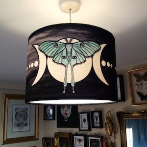 Dark Luna Moth witchy light shade, alternative home decor lampshade, 30cm dark cottagecore pendant ceiling light shade for witchy home