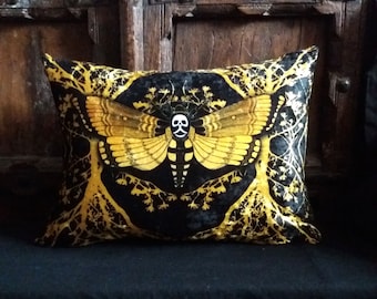 Custom order for Sam, Square Deaths Head Hawk Moth Velvet Cushion gold/black
