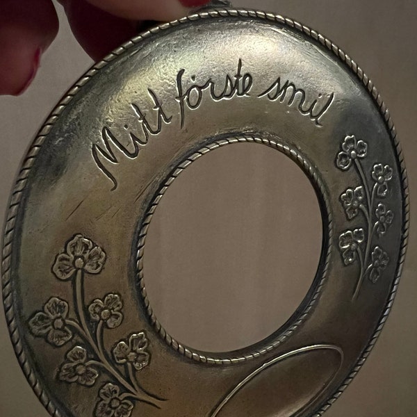 Unique Norwegian vintage pewter frame. My first smile (Mitt første smil) Perfect gift to someone who become parents or granparents .