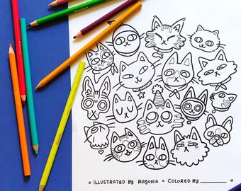 ¡Gatos! Página para colorear / Descarga digital instantánea