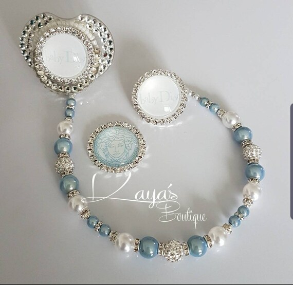 Bling *Diamante Prince Crown* Shamballa Romany Dummy Clip *Any Name* Blue