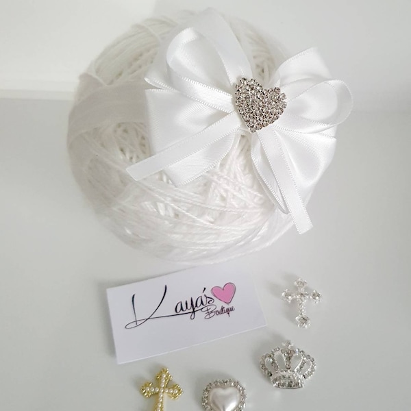 Romany Bling Boutique Handmade Satin Double Bow Baby Headband Gift Christening Baby Shower Sparkle  Snow White Diamante Centerpiece