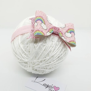 Handmade Glitter Bow Baby Headband: Rainbow 80s Style