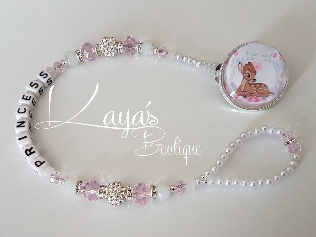Personalised Crystal Bling Dummy Clip Shamballa with diamante Bow Romany ❤
