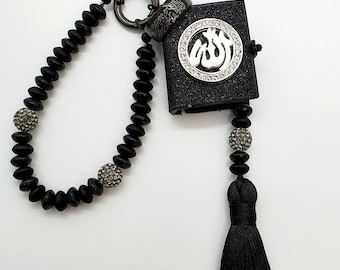 Rearview Mirror Car Charm Hanger Pendant Islamic/Muslim Mini Tasbeeh Quran Glitter Black Onyx Grey Rhinstone Allah Journey Protection Gift